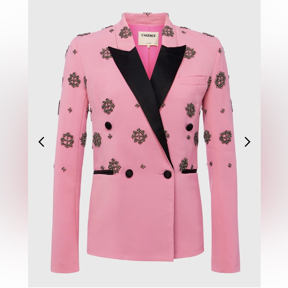 L'Agence Crimson Embellished Double-Breasted Blazer